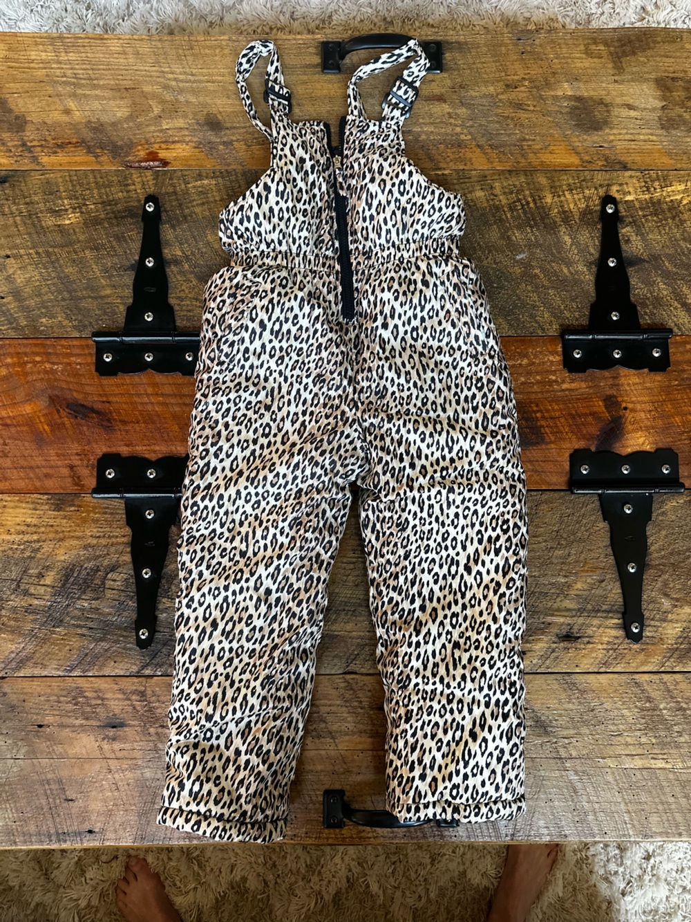 Pink Platinum Leopard Print Snow Overalls - Beige/Black